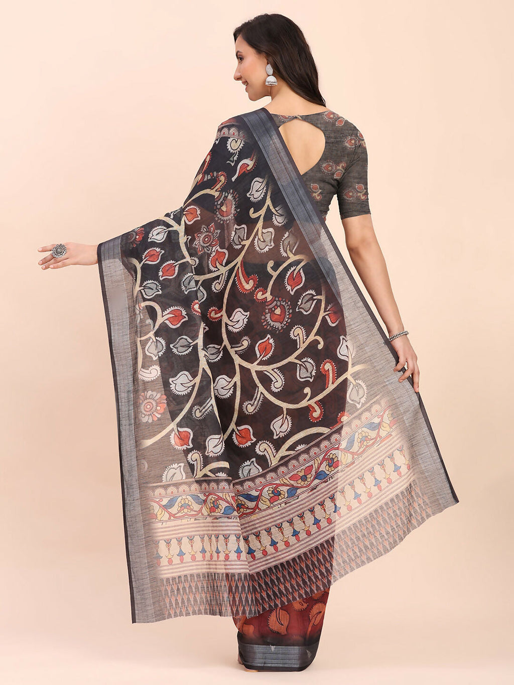 Shree Shyam Fashion Linen Cotton Maroon Saree