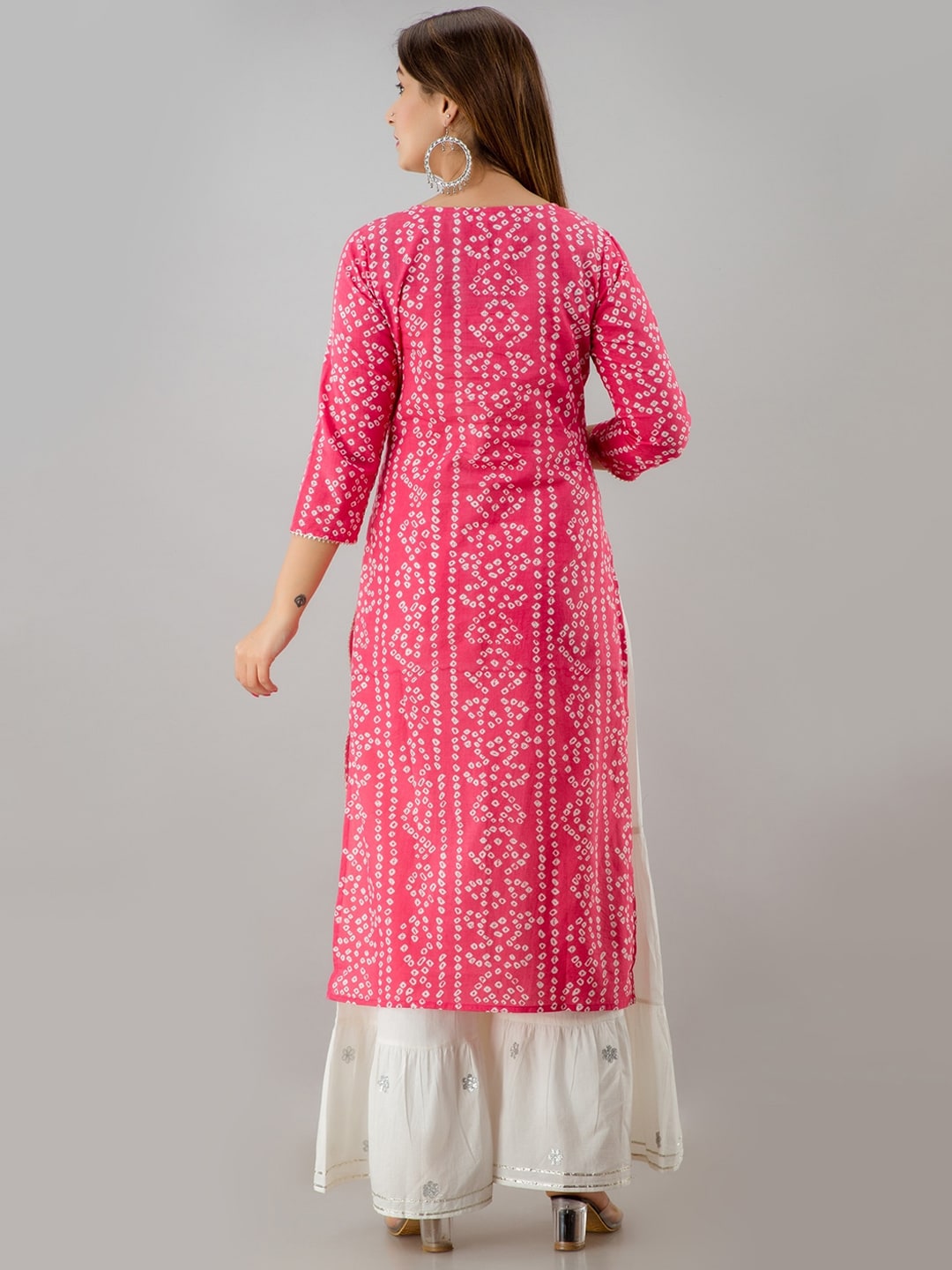 HERE&NOW Pink Bandhani Printed Gotta Patti Regular Kurta with Sharara