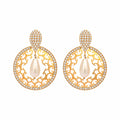 Nuyug 22K Gold Plated Cubic Zirconia Studded Contemporary Moon Shaped Pearl Drop Chandbalis