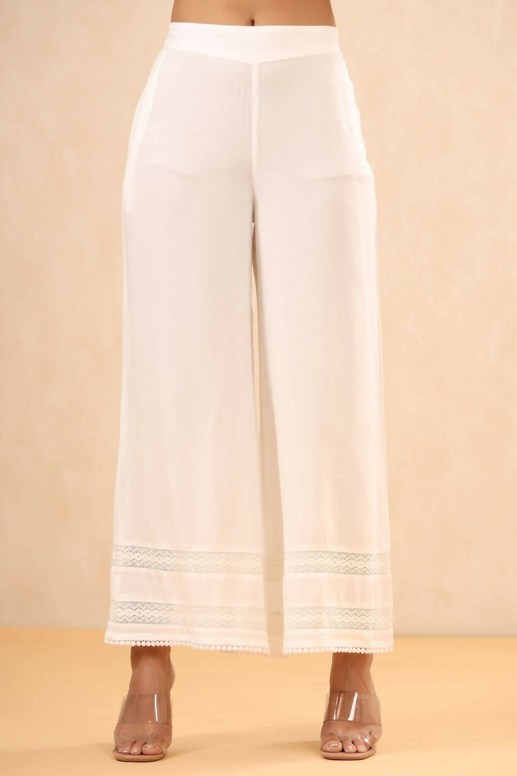Juniper Women White Rayon Solid Straight Palazzo