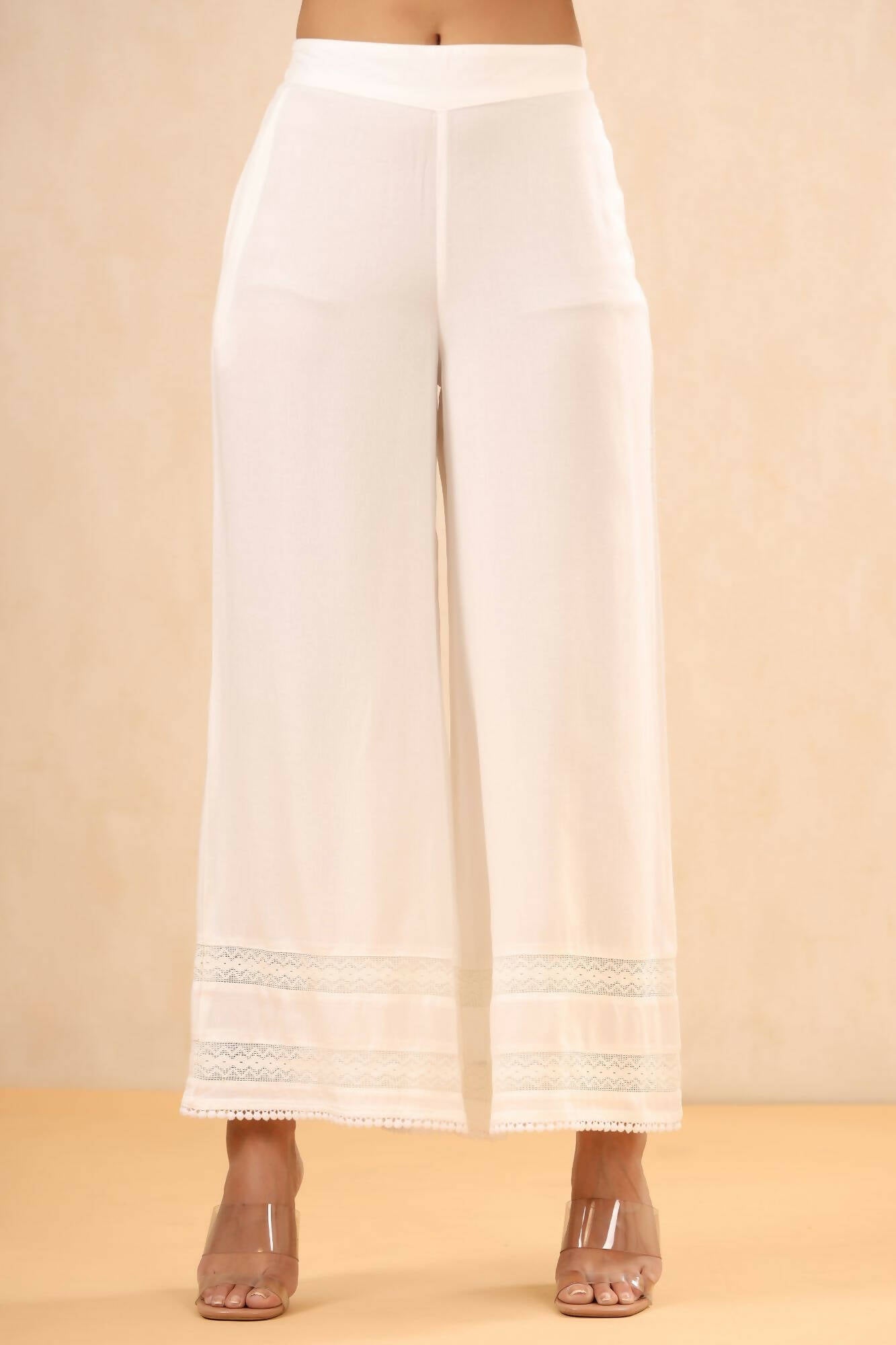 Juniper Women White Rayon Solid Straight Palazzo