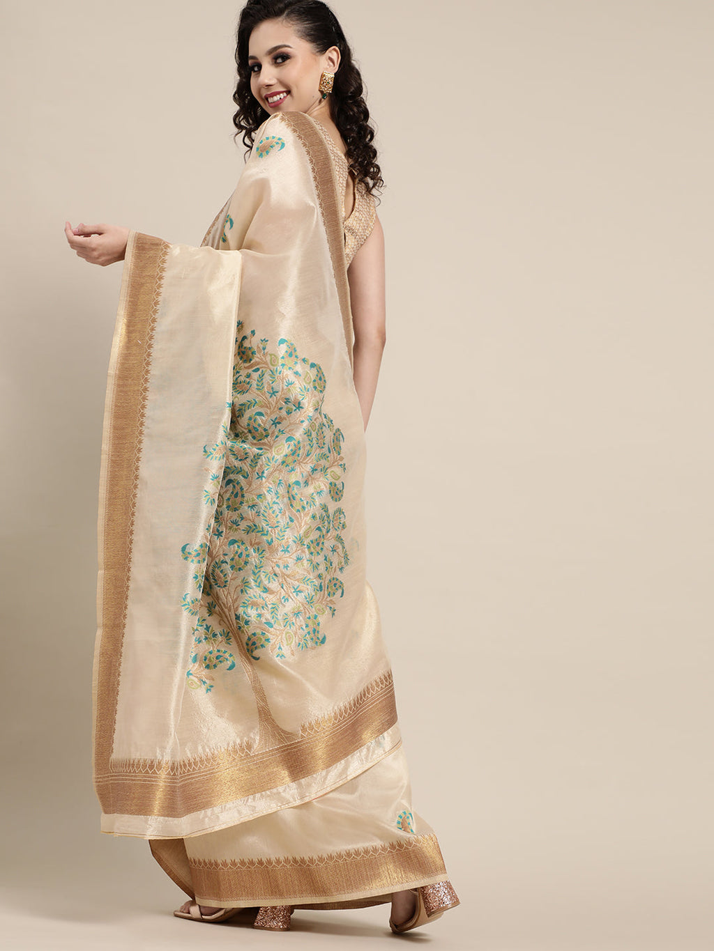 Saree Mall Saree Mall Rich Beige and Gold Silk Blend Saree