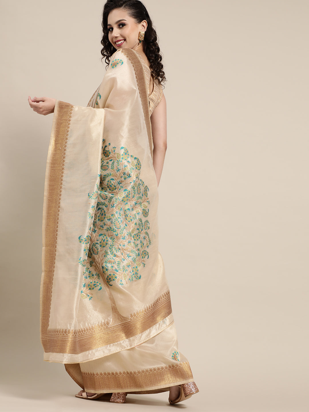 Saree Mall Saree Mall Rich Beige and Gold Silk Blend Saree