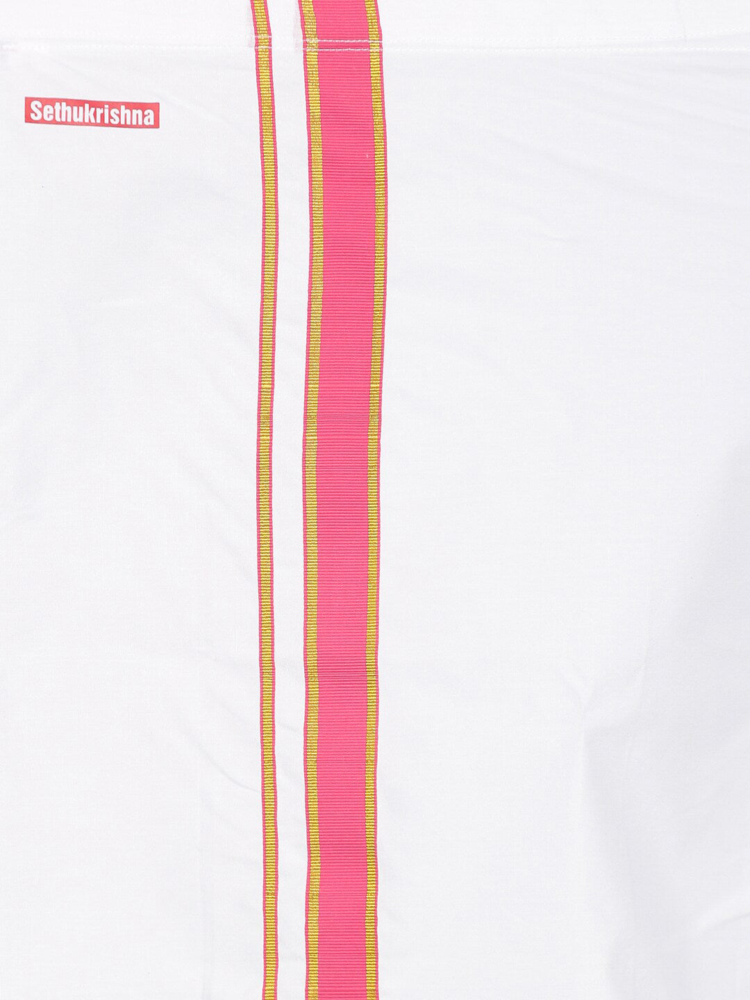 Sethukrishna Boys Pink & White Solid Shirt and Veshti Set