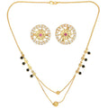 AanyaCentric Gold-Polished Short Mangalsutra Set with Earrings