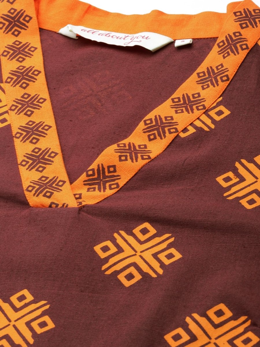 All About You Women Maroon Ethnic Motifs Printed Kurta with Printed Trousers