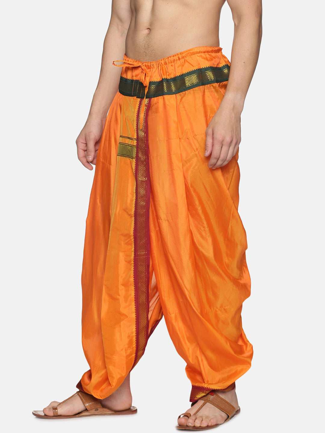 Sethukrishna Men Orange & Green Solid Readymade Dhoti Pant