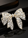 Panash Women Gold-Toned & White Embellished Bow-Shaped Alligator Hair Clip