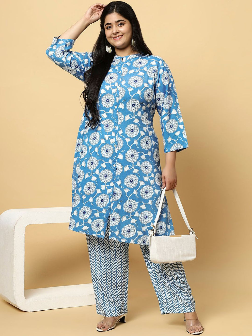 Sztori Plus Size Ethnic Motifs Printed Pure Cotton Kurta & Trouser