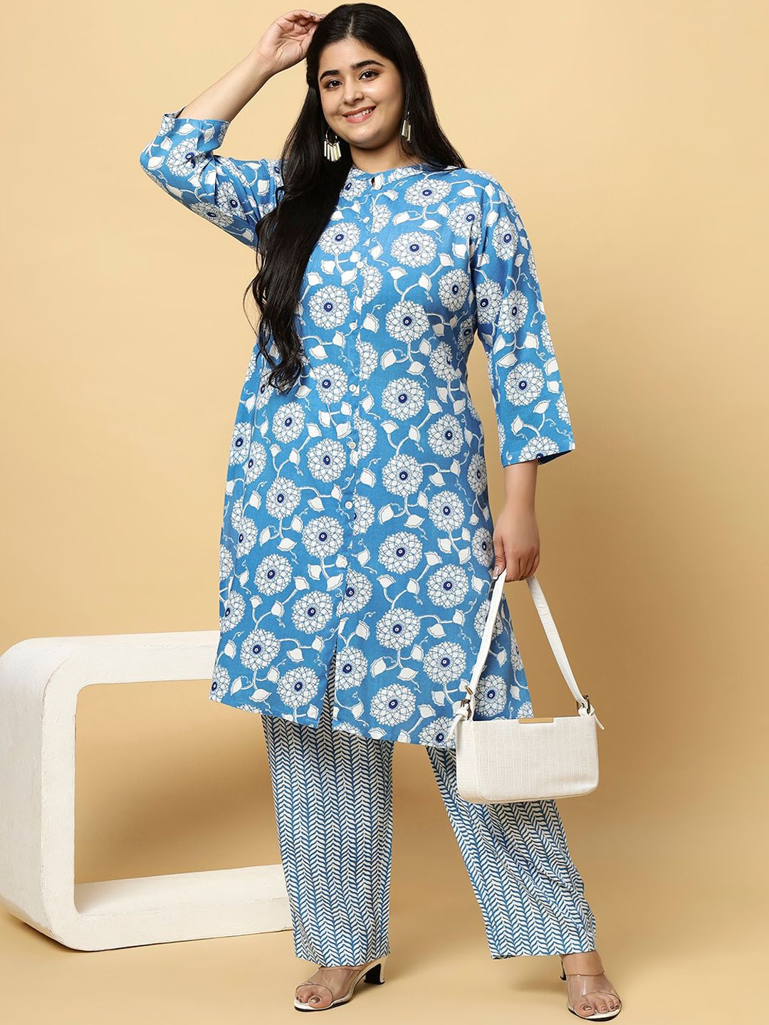 Sztori Plus Size Ethnic Motifs Printed Pure Cotton Kurta & Trouser