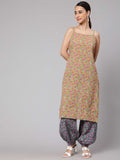 Aks Floral Printed Shoulder Straps Pure Cotton Kurta with Harem Pants