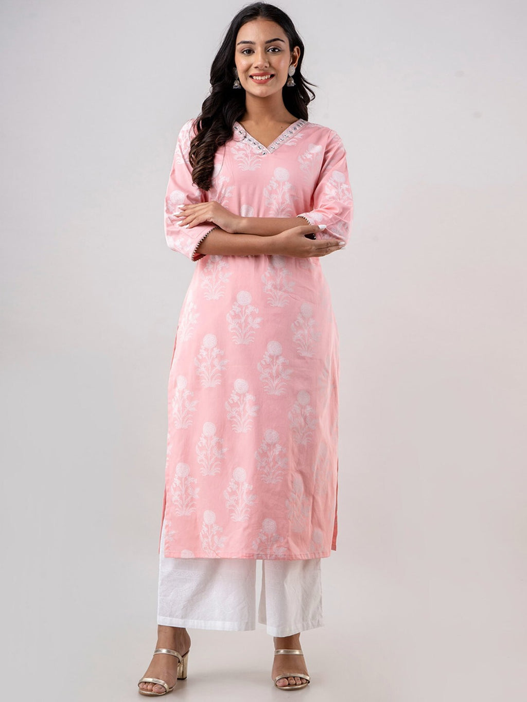 HERE&NOW Women Ethnic Motifs Printed Pure Cotton Kurta with Trousers