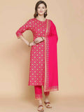 Vamika Foil Print Cotton Pink Party Wear/Casual Wear Kurta Set/Suit
