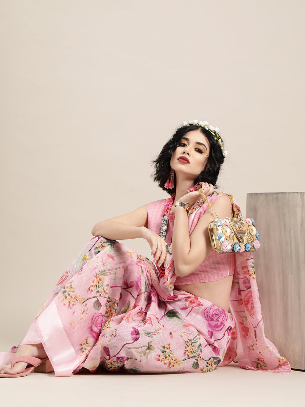 Saree Mall Pink Printed Saree
