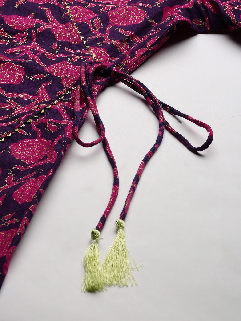 HERE&NOW Women Pink & Navy Blue Printed Pure Cotton Kurta with Trousers & With Dupatta