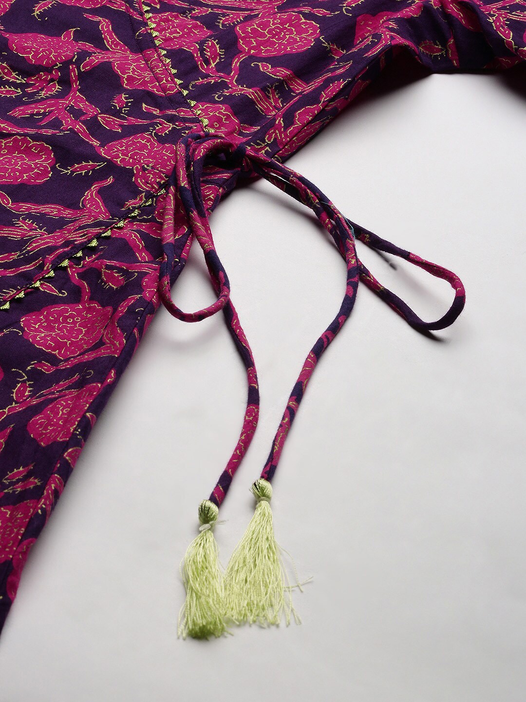 HERE&NOW Women Pink & Navy Blue Printed Pure Cotton Kurta with Trousers & With Dupatta