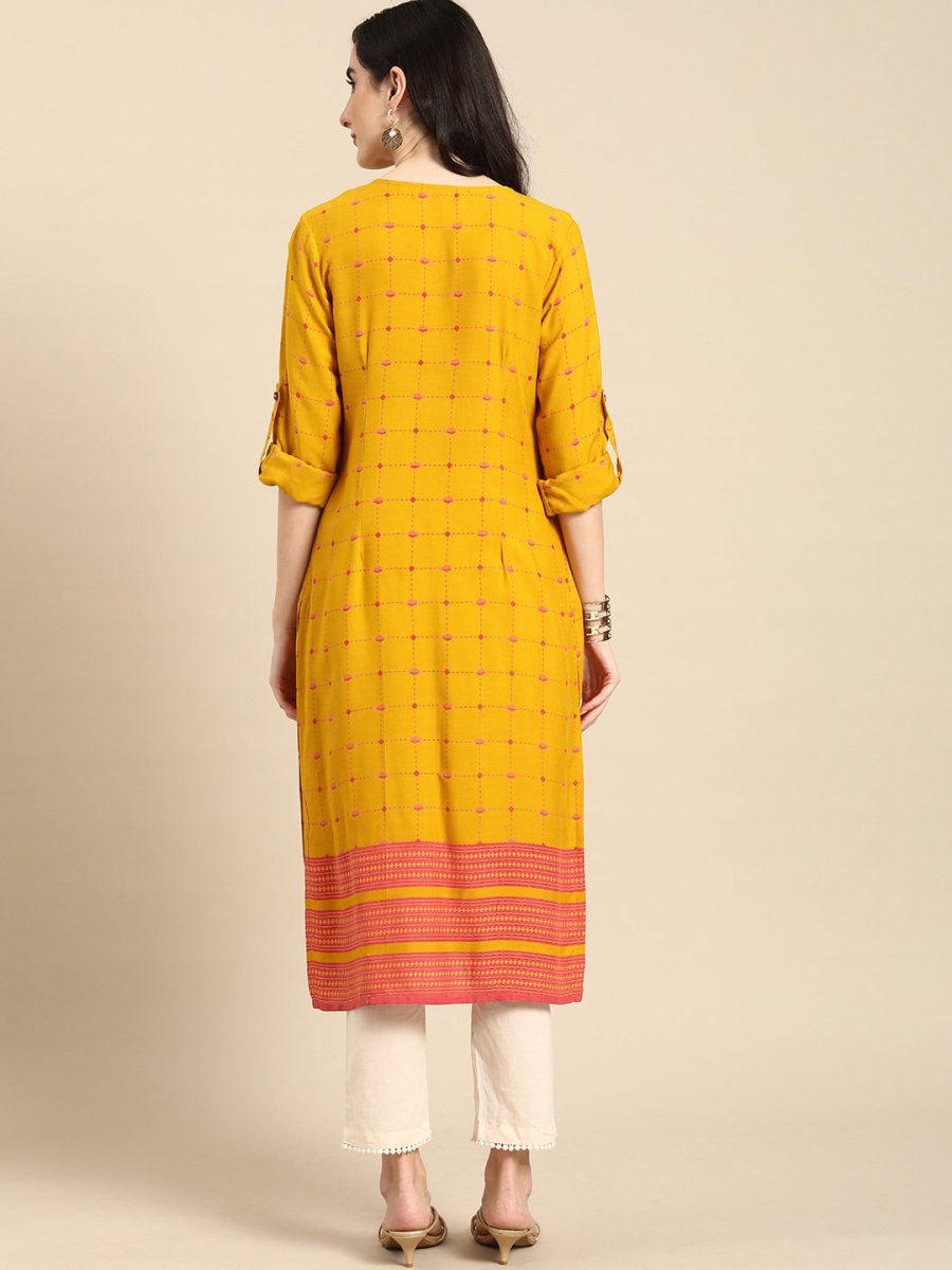 All About You Women Yellow & Pink Printed Kurta
