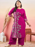 Sztori Floral Printed Round Neck Straight Kurta With Palazzo