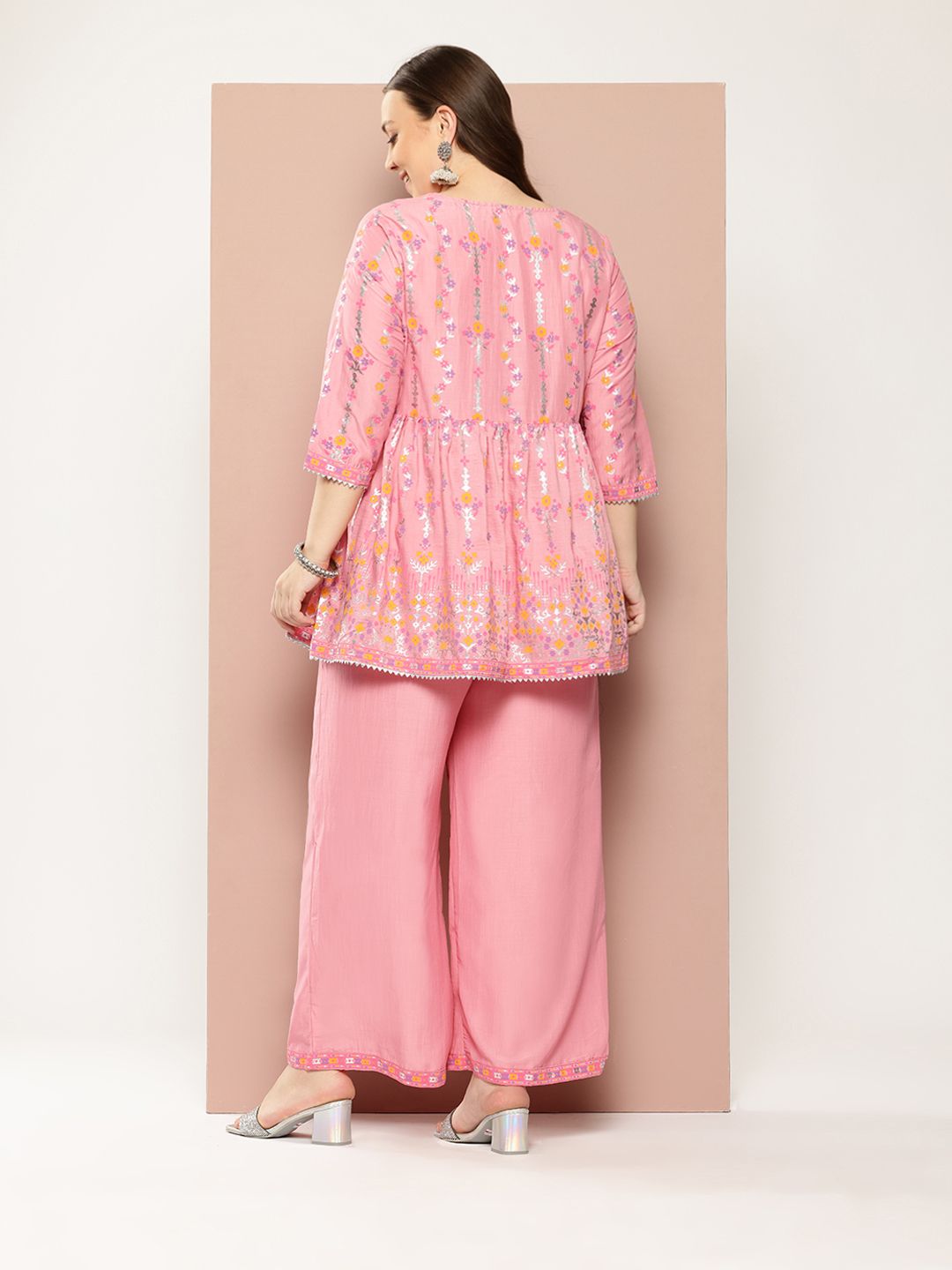 Sztori Plus Size Printed Gotta Patti Empire Kurta with Palazzos