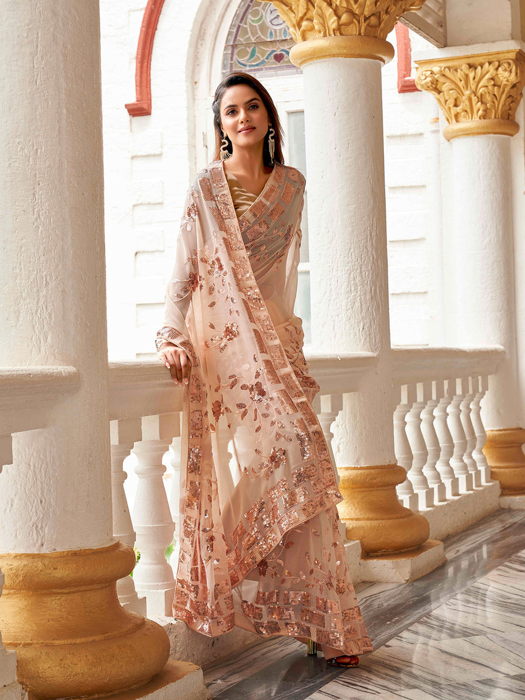 Tikhi Imli Floral Sequinned Georgette Saree