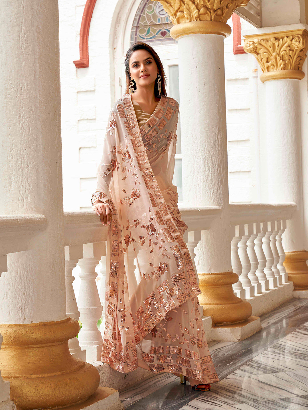 Tikhi Imli Floral Sequinned Georgette Saree