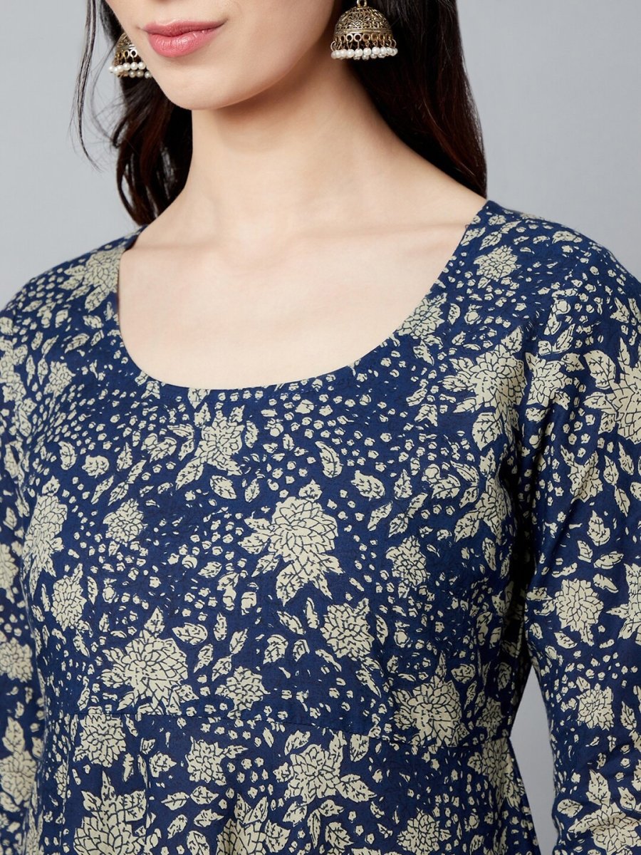 Aks Floral Printed Pure Cotton Anarkali Kurta