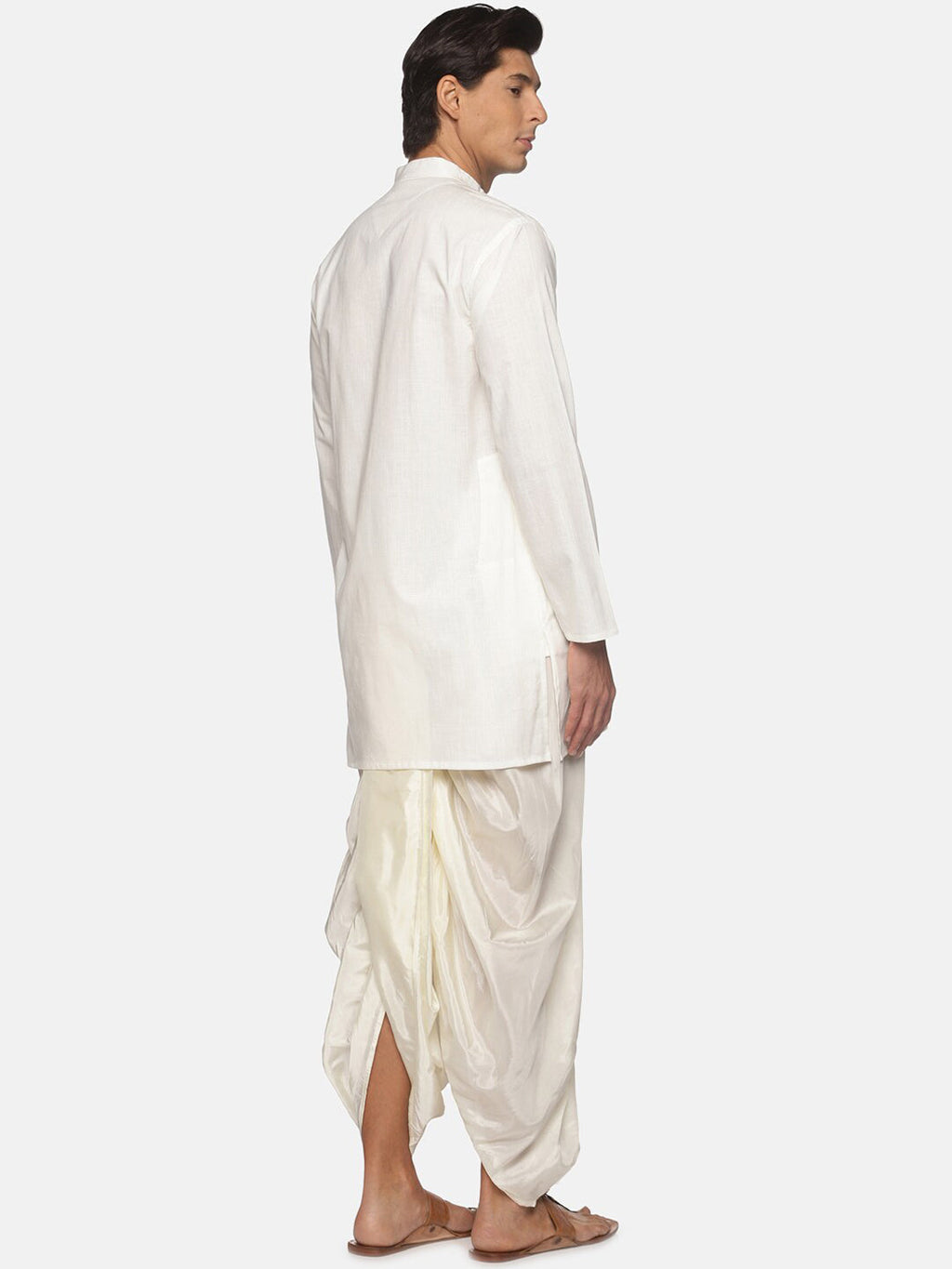 Sethukrishna Men Cream-Coloured Striped Pure Cotton Kurta with Dhoti Pants