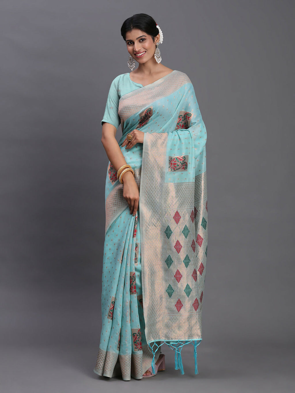 Shree Shyam Fashion Linen Cotton Sky Blue Saree