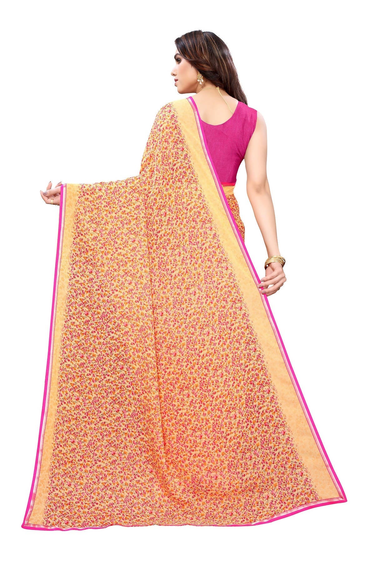 Vamika Ethnic Fire Orange Printed With Lace Saree