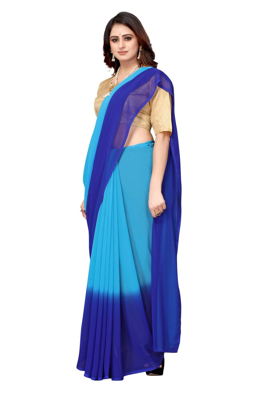 Vamika Blue Half N Half Georgette Saree