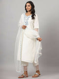 Juniper Women's White Chinnon Solid Embroidered Kurta Set