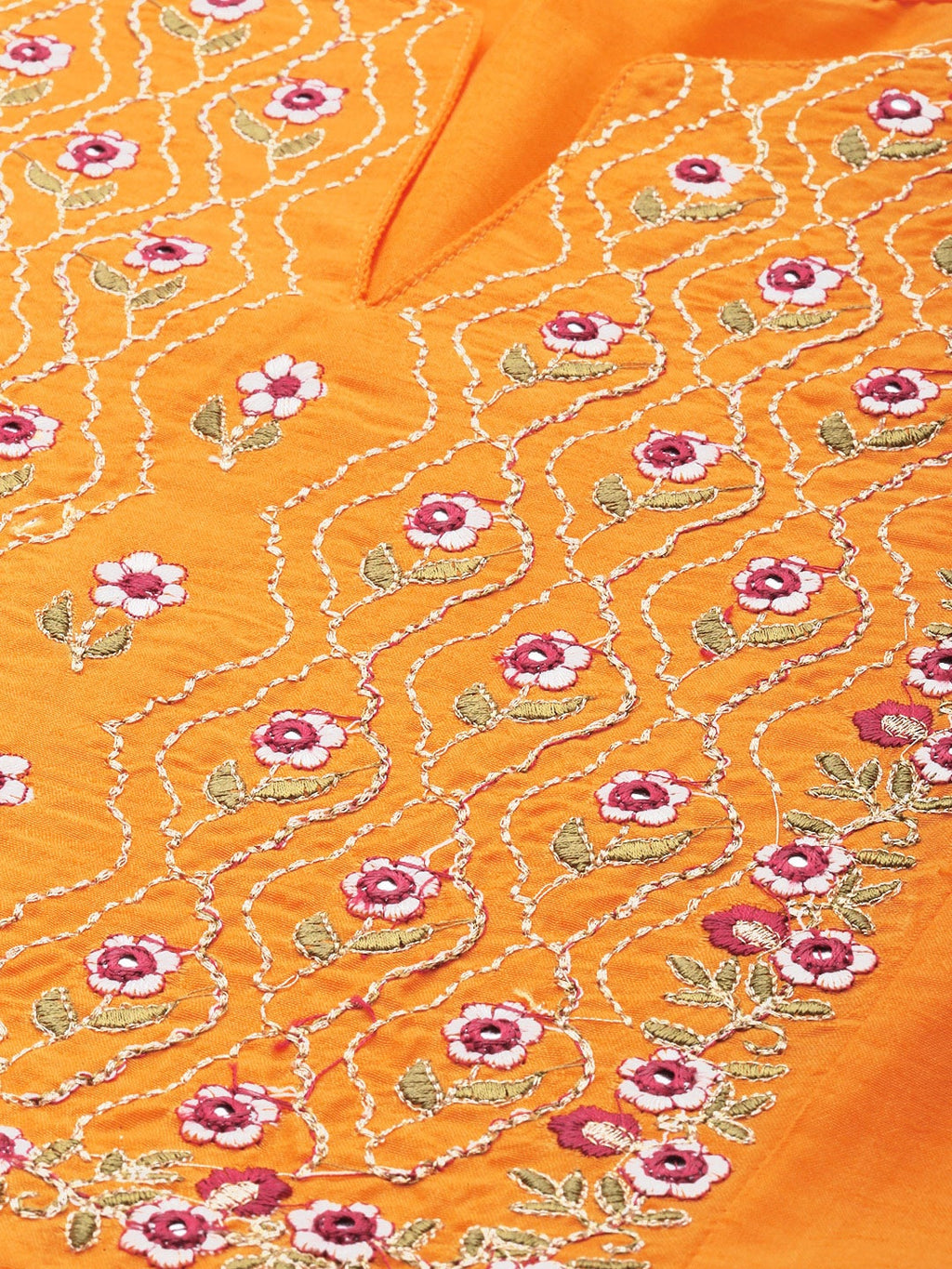 HERE&NOW Women Yellow Embroidered Kurta with Trousers & With Dupatta