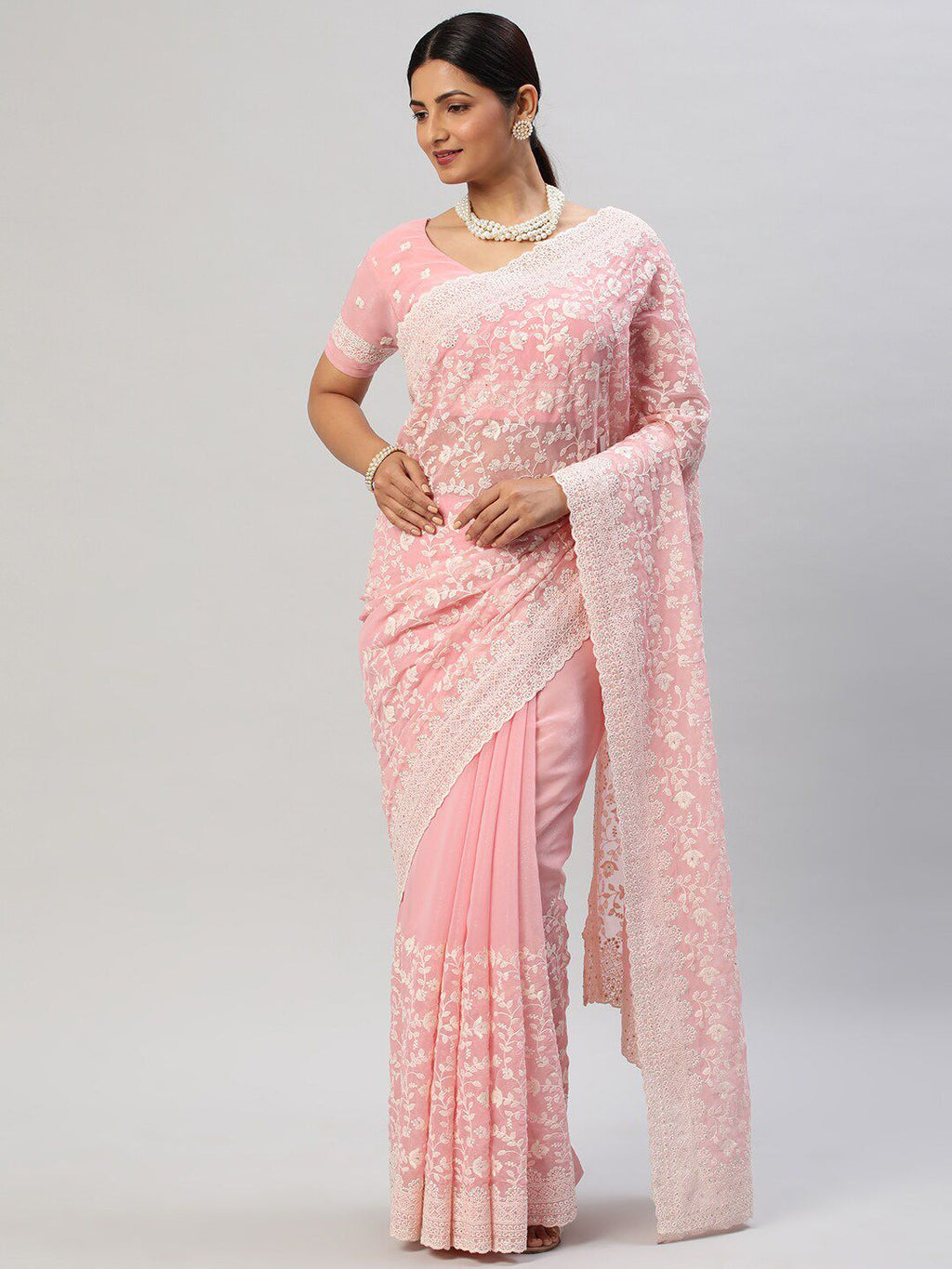 kasee Floral Embroidered Pure Chiffon Saree