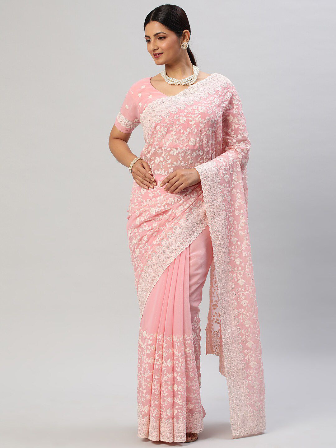 kasee Floral Embroidered Pure Chiffon Saree