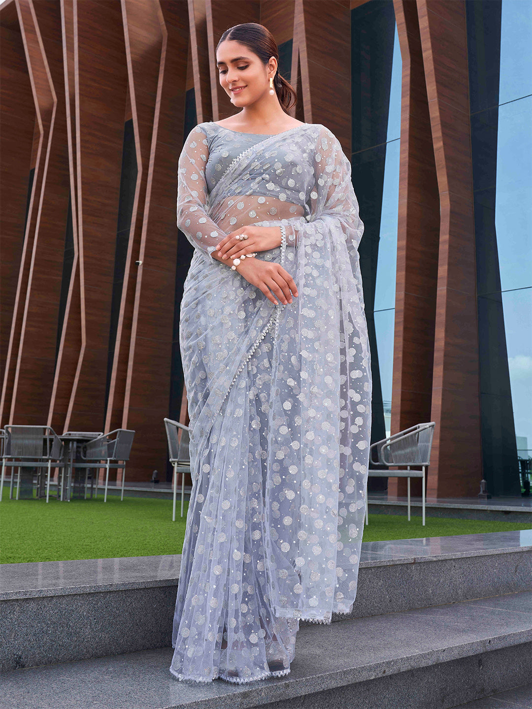 Tikhi Imli Embellished Net Saree