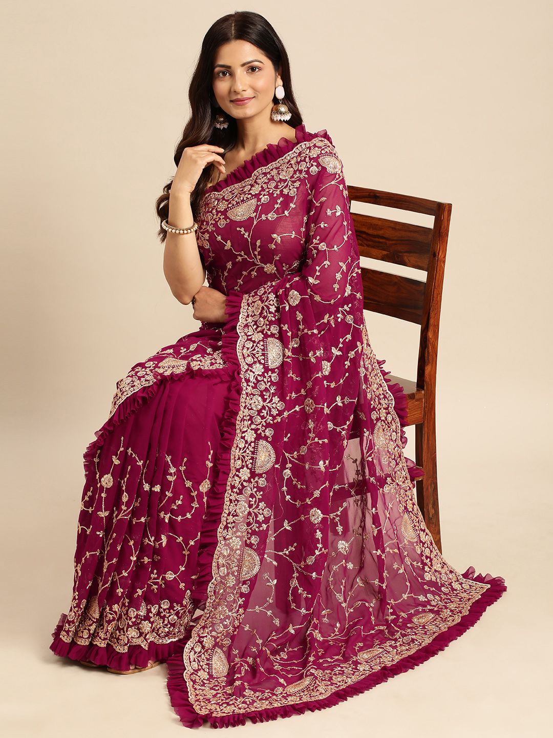 kasee Floral Zari Pure Georgette Saree