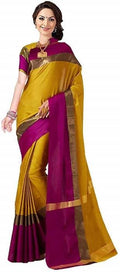 Vamika Mustard Cotton Silk Weaving Saree (Shreeji Gold Pink)