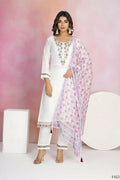 Ethnic Festive Wear Viscose Chanderi White Stitched Suit With Dupatta - Tanisha