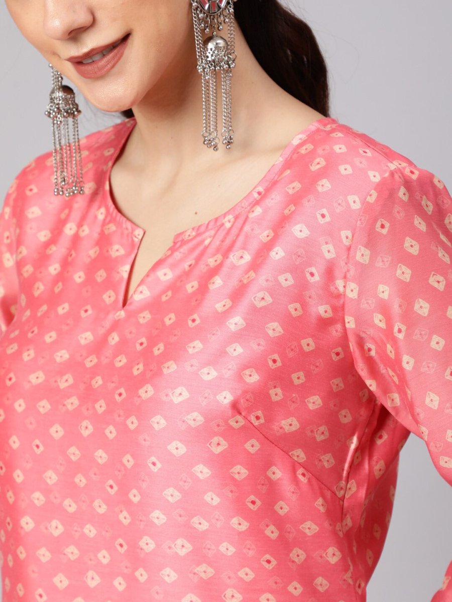 Aks Ethnic Motifs Printed Round Neck Chanderi Silk Straight Kurta