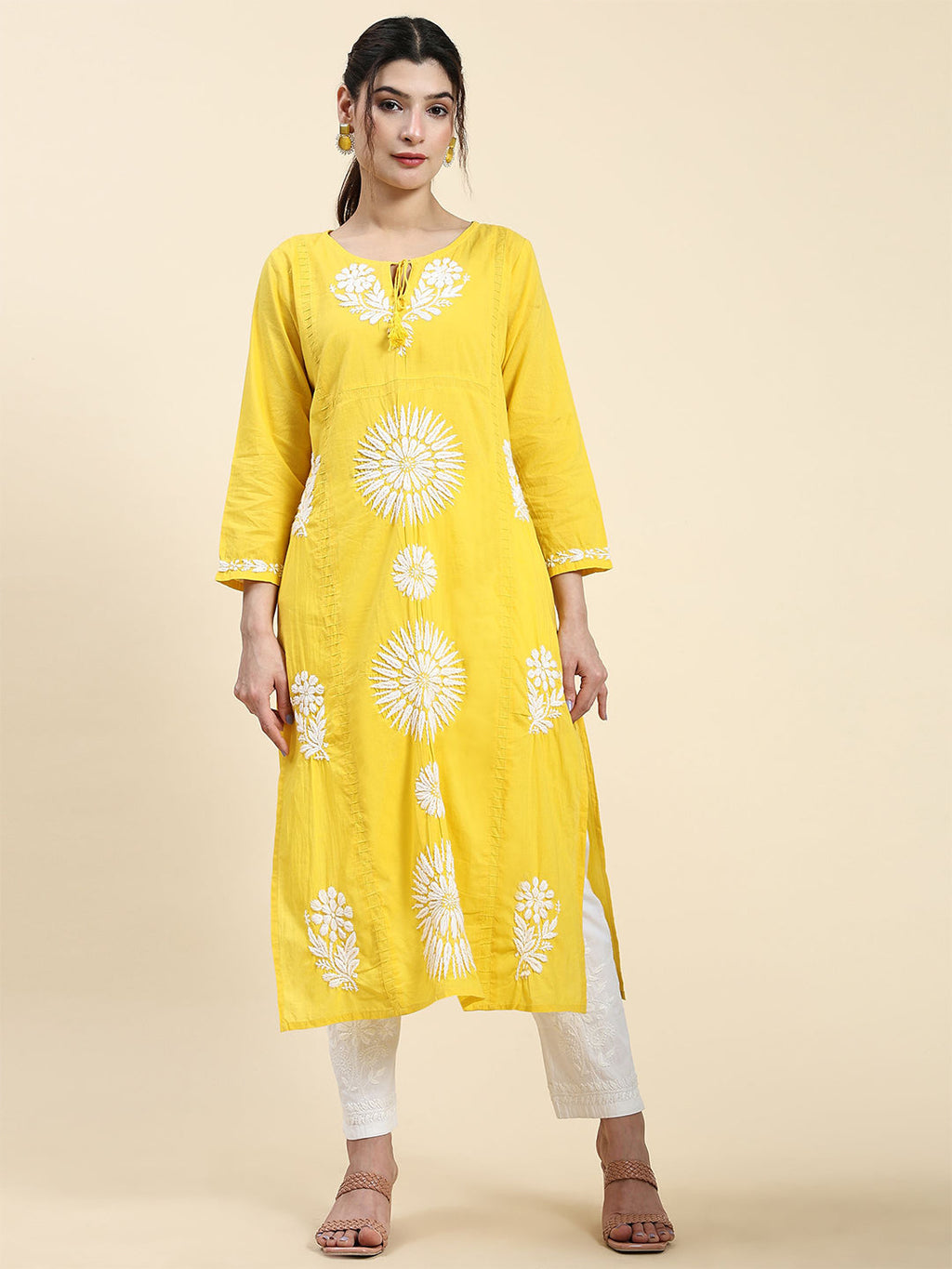 HOUSE OF KARI Embroidered Chikankari Pure Cotton Chikankari Kurta