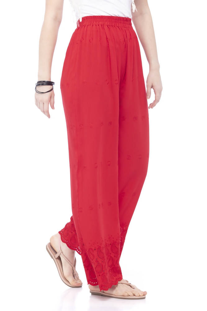 Mominos Fashion Reyon Cotton Red Embroidery Chikan Palazzo