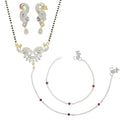 AanyaCentric Gold-Polished Mangalsutra Pendant Earring Set & Silver Plated Anklet