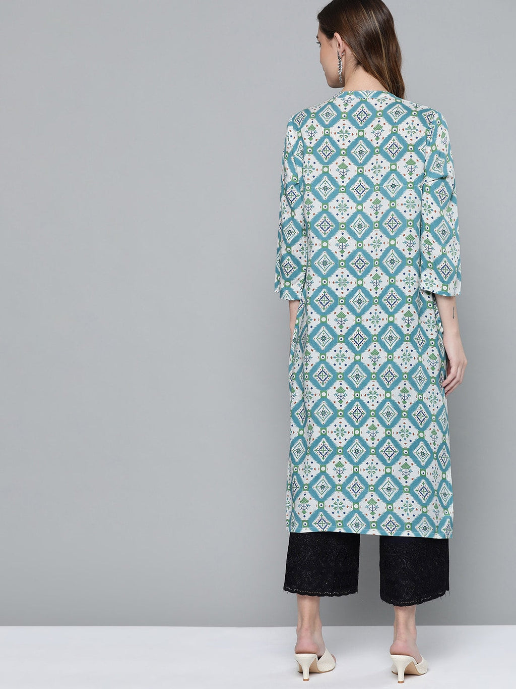 HERE&NOW Women Blue & White Ethnic Motifs Print Kurta