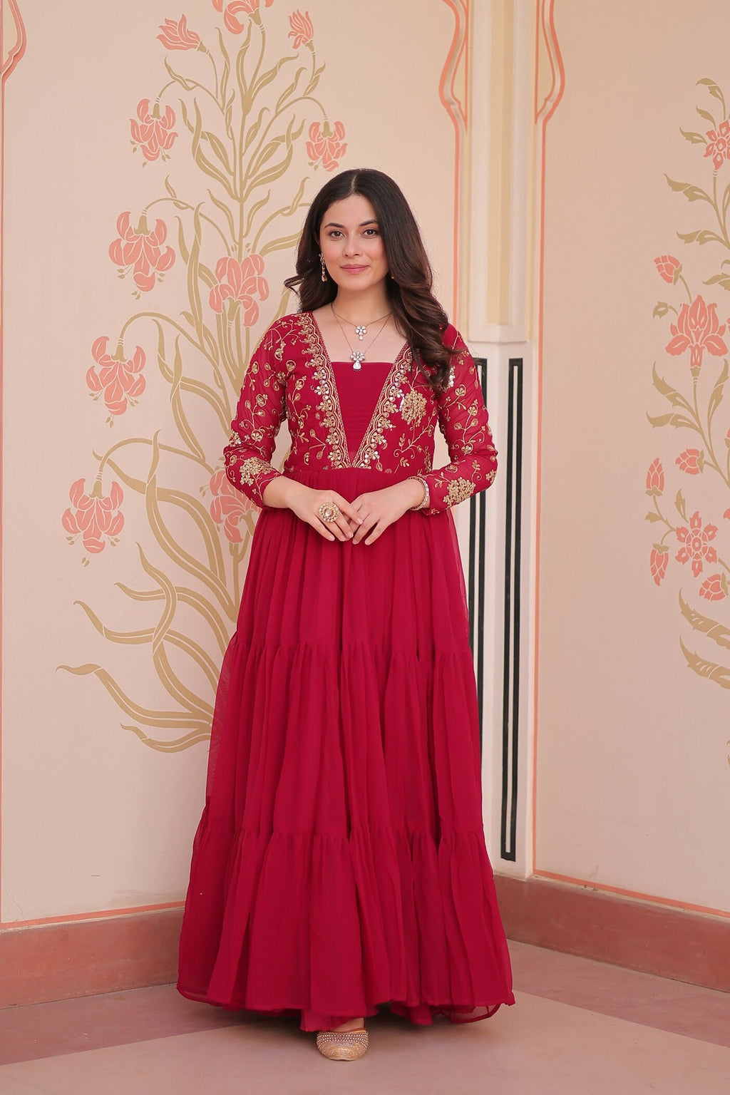 Joban Fashion Pink Georgette Sequence Embroidery Work Dress