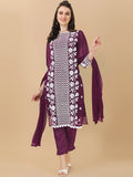 HERE&NOW Floral Embroidered Chikankari Kurta with Trousers & Dupatta