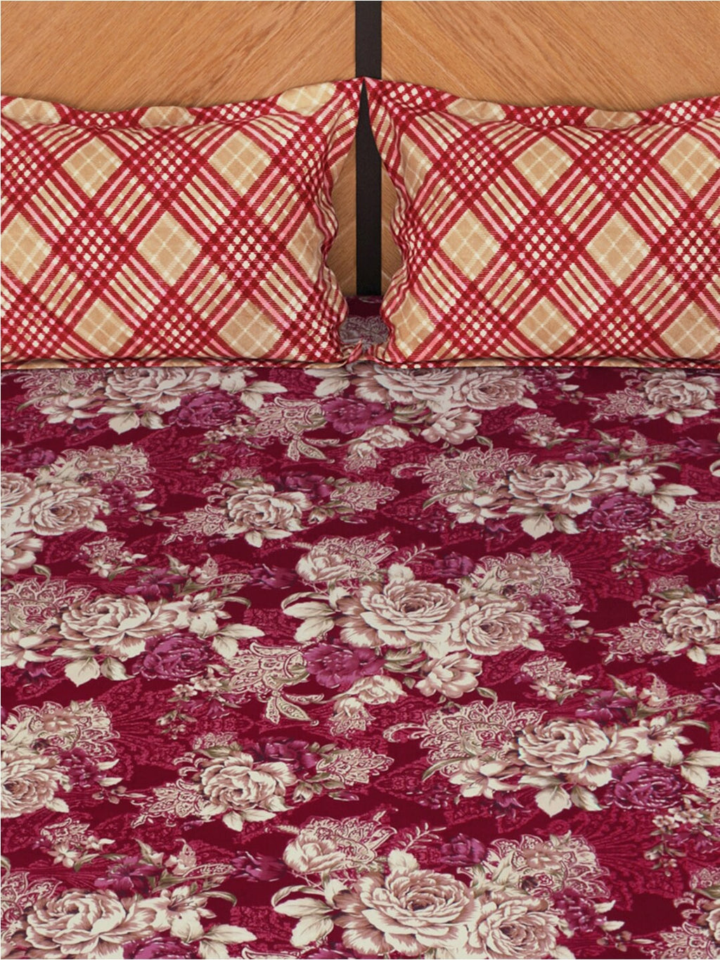 Story@home Arena Magenta & White Floral Microfiber 180 TC Queen Bedsheet & 2 Pillow Covers