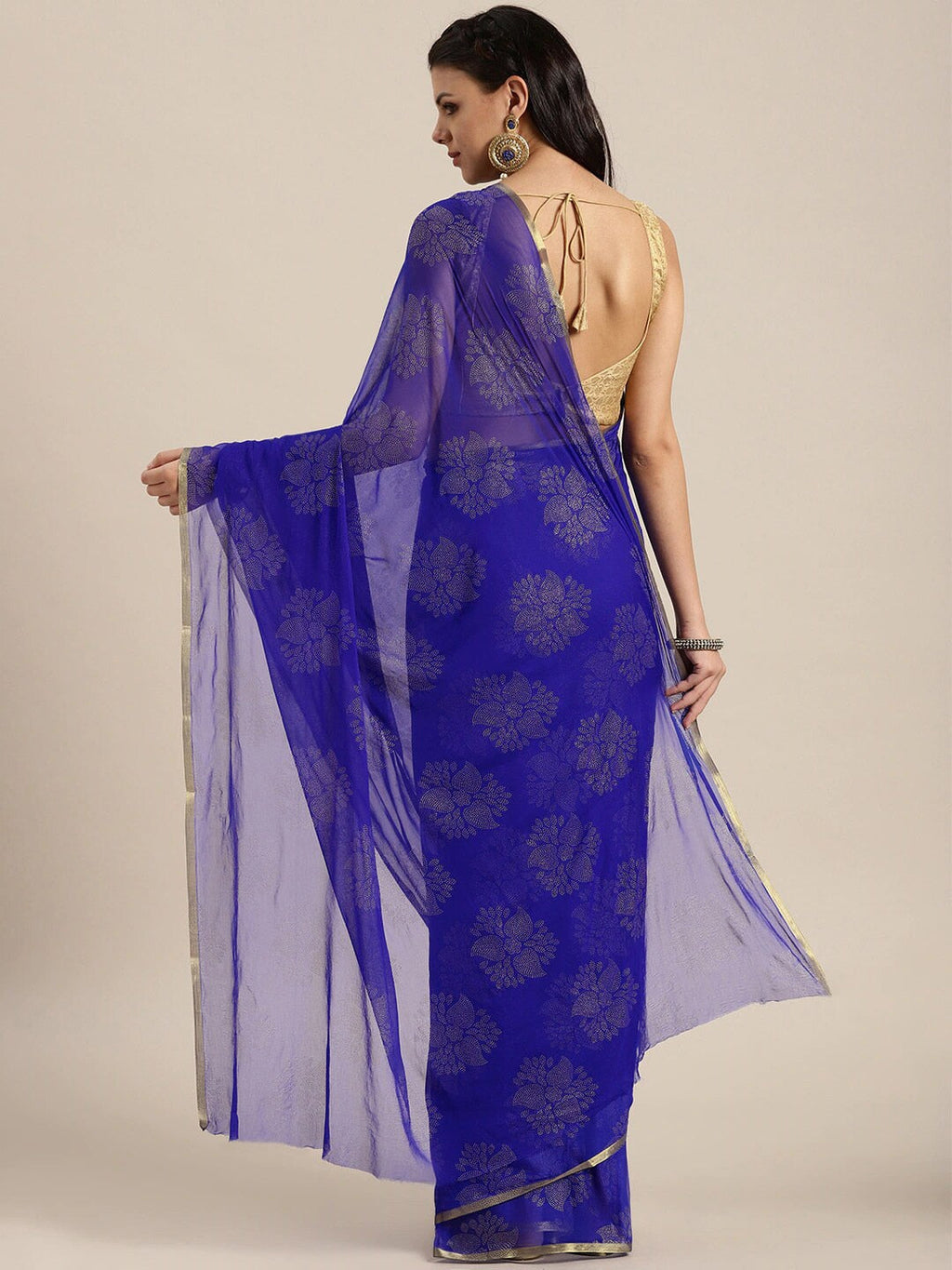 Saree Mall Blue & Gold-Toned Ethnic Motifs Sarees