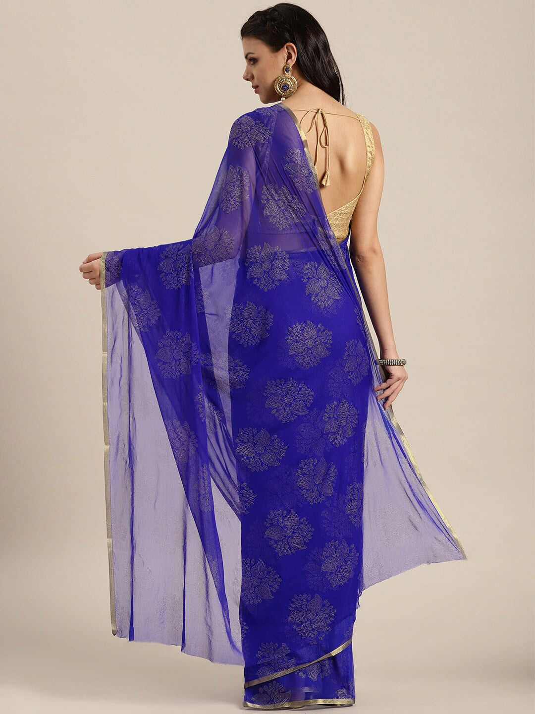 Saree Mall Blue & Gold-Toned Ethnic Motifs Sarees