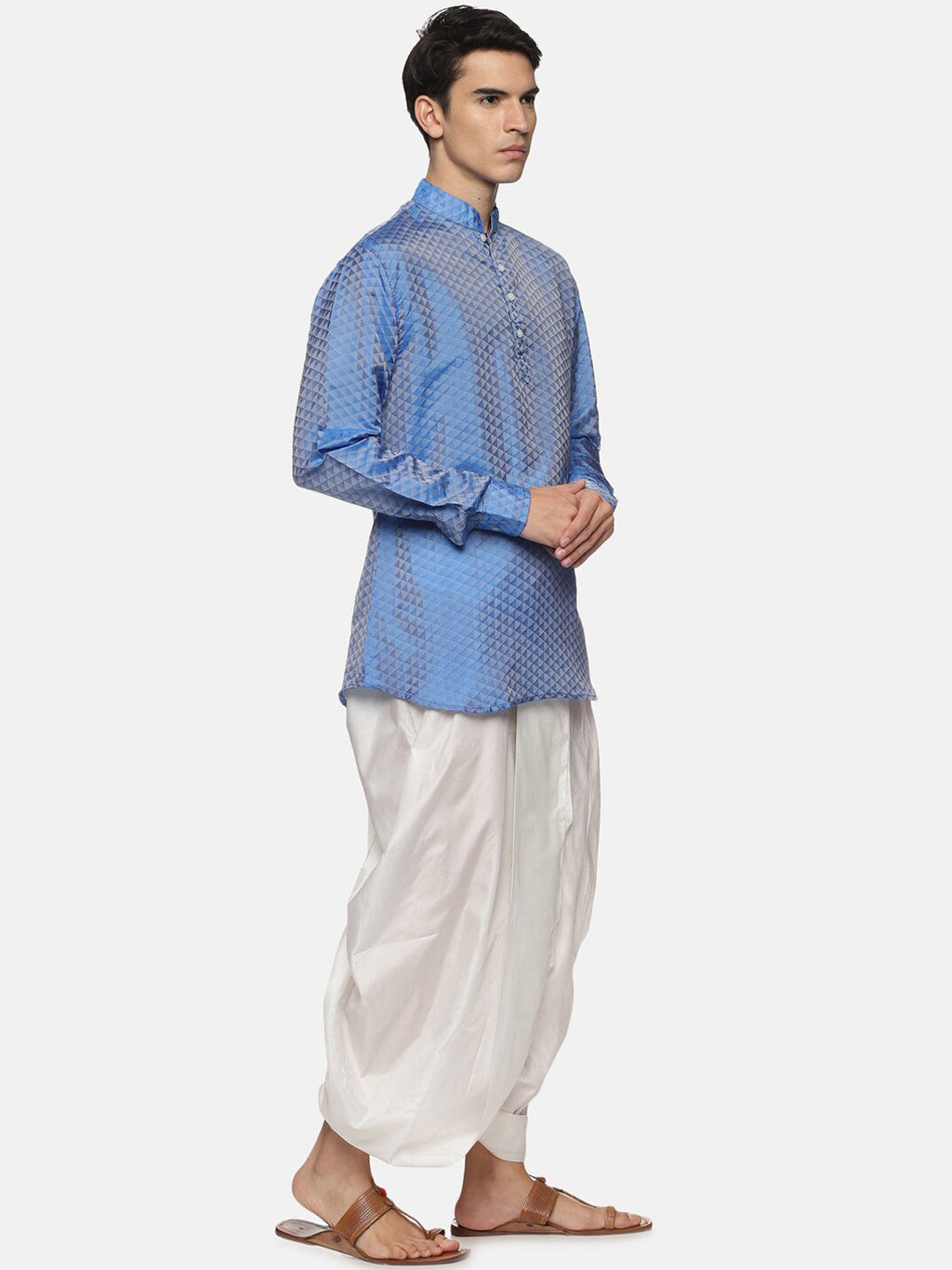 Sethukrishna Men Blue Striped Angrakha Kurti with Dhoti Pants