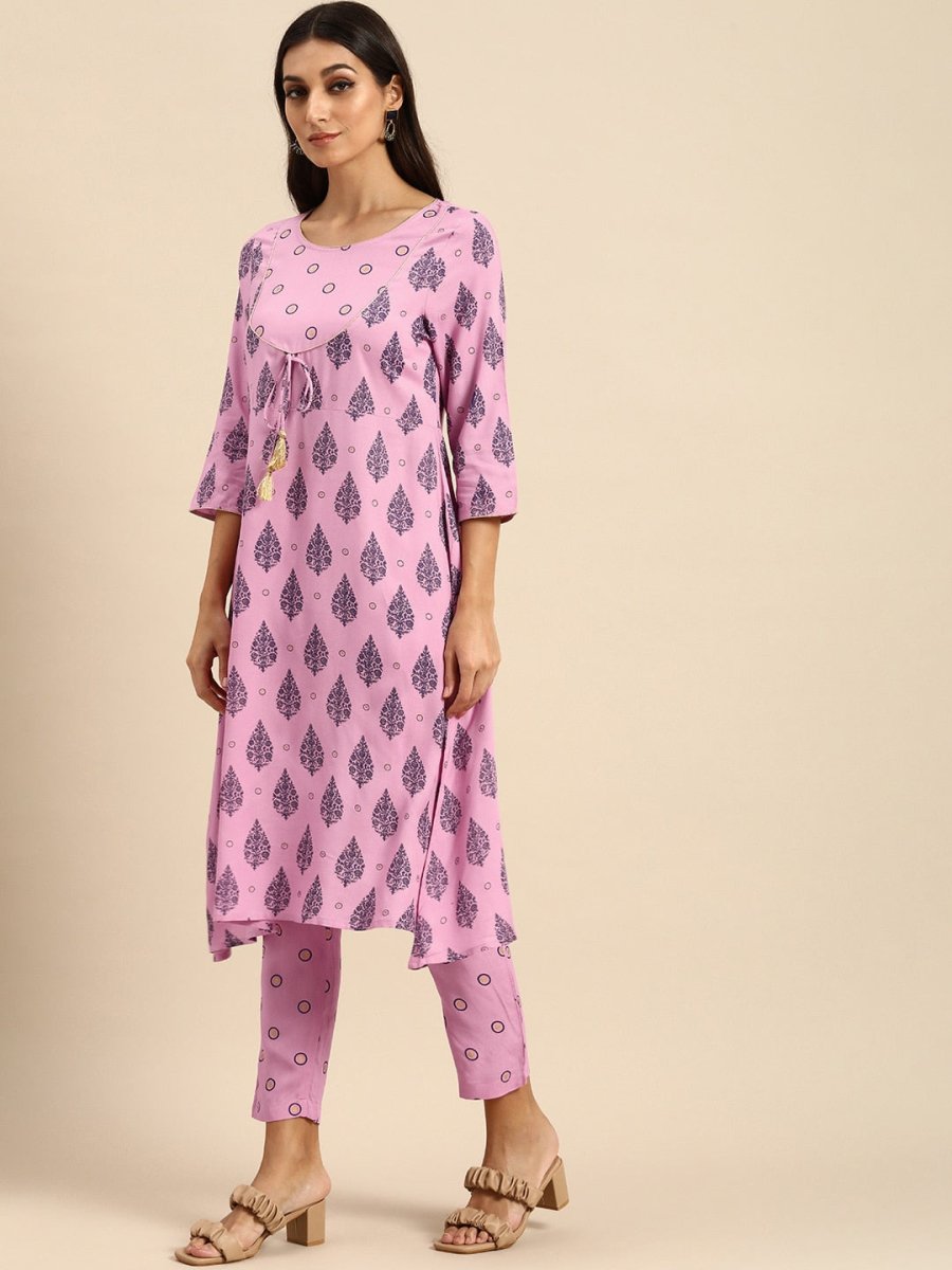 All About You Women Pink Ethnic Motifs Printed Empire Kurta with Trousers